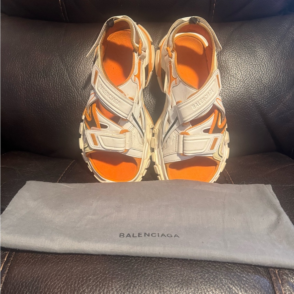 Balenciaga White and Orange Open-Toe Sandals